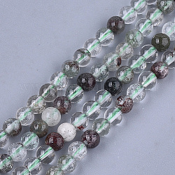 Quartz de lodolite vert naturel / brins de perles de quartz de jardin, ronde, 6mm, Trou: 0.8mm, Environ 62~65 pcs/chapelet, 15.3 pouce