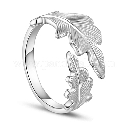925 кольцо-манжета из стерлингового серебра Shegrace с родиевым покрытием, открытые кольца, с листьями, Размер 8, платина, 18mmpacking размер: 53x53x37 мм