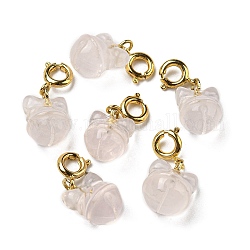 Decoraciones colgantes de cuarzo rosa natural, con cierres de anillo de latón primavera, campana, real 14k chapado en oro, 21mm, agujero: 3 mm
