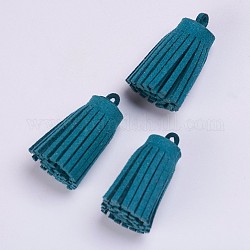 Décorations de pendentif pompon en daim, bleu marine, 33x13~15mm, Trou: 3~4mm