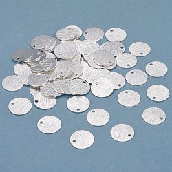 Charms in ottone, rotondo e piatto, placcati argento 925 euro, 10x0.5mm, Foro: 1.2 mm