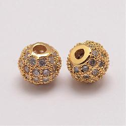 Messing Mikro ebnen Zirkonia Perlen, Runde, golden, 6x5.5 mm, Bohrung: 2 mm