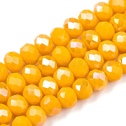 Chapelets de perles en verre électroplaqué, couleur unie opaque, de couleur plaquée ab , facette, rondelle, or, 3x2mm, Trou: 0.8mm, Environ 165~169 pcs/chapelet, 15~16 pouce (38~40 cm)