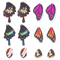 Sunnyclue 24 pièces 6 pendentifs en acrylique série printemps et été, pour création de la boucle d'oreille , aile de papillon, couleur mixte, 19.5~45.5x13.5~23x2mm, Trou: 1.5mm, 4 pièces / style