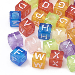 Perles en acrylique transparente, trou horizontal, mélange de lettres, cube, couleur mixte, 6x6x6mm, Trou: 3mm, environ 3000 pcs/500 g