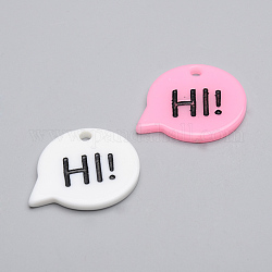 Resin Pendants, Chat Bubbles with Word Hi, Mixed Color, 25.5x32x3mm, Hole: 3mm