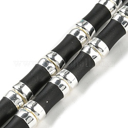 Glass Beads, with Platinum Tone Brass Ends, Bamboo Stick, Black, 12.7x6mm, Hole: 1.1mm, about 30pcs/strand, 14.96 inch(38cm)