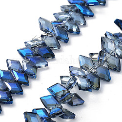 Galvanoplastie brins de perles de verre en losange, facette, plein arc-en-plaqué, bleu marine, 13x8x4mm, Trou: 1.2mm, Environ 99~100 pcs/chapelet, 15.35'' (39 cm)