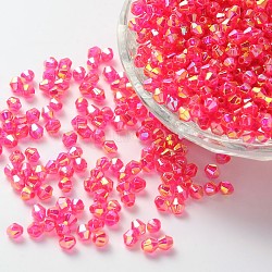 Bicone ab farbbeschichtete umweltfreundliche transparente Acrylperlen, facettiert, tief rosa, 4x4 mm, Bohrung: 1 mm, ca. 16600 Stk. / 500 g