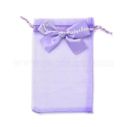 Bolsas rectangulares de organza con cordón, bolsas de almacenamiento de regalo bowknot, lila, 15x10 cm