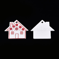 Рождественские большие подвески из окрашенного дерева, с односторонней печатью, оберег на дом с рисунком снежинки, белые, 48x54x3 мм, отверстие : 4 мм