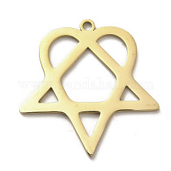 304 Stainless Steel Pendants, Star with Heart Charm, Golden, 33x32.5x1.5mm, Hole: 2mm