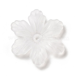 Tapas de abalorios de acrílico transparentes, 6-pétalo, esmerilado, flor, blanco, 27x24x5mm, agujero: 1.6 mm