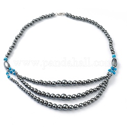 Non-Magnetic Synthetic Hematite & Turquoise Beades 3 Layer Necklaces, with Alloy Lobster Claw Clasps, Round & Twistd, Deep Sky Blue, 20.27 inch(51.5cm), Twistd: 15.5x8x8mm