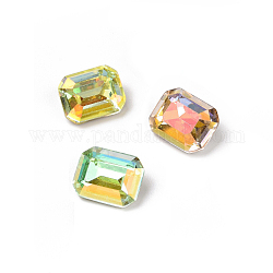Light AB Style Glass Rhinestone Cabochons, Flat Back & Back Plated, Rectangle, Mixed Color, 10x8x4.7mm