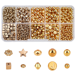 CHGCRAFT 1240Pcs 10 Style CCB Plastic Beads, Faceted, Round & Rondelle & Abacus & Bicone & Cube & Star & Flower, Golden, 3.5~6.5x2~5mm, Hole: 1~1.8mm, 1290pcs/box