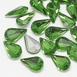 Pointed Back Glass Rhinestone Cabochons, Back Plated, Faceted, teardrop, Emerald, 8x5x3mm