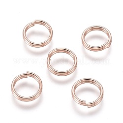 304 anelli portachiavi in ​​acciaio inox, anelli di salto a doppio anello, oro roso, 10x2mm, diametro interno: 8mm, singolo filo: 1mm