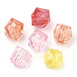 Perles en acrylique transparente, facette, cube, couleur mixte, 9x10x10mm, Trou: 2.5mm