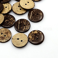 Кокосовое кнопки, 2-луночное, плоско-круглые, кокосового коричневый, 20x2.5 мм, отверстие : 2 мм