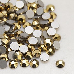 Glass Flat Back Rhinestone, Grade A, Back Plated, Faceted, Half Round, Aurum, 6.3~6.5mm, about 288pcs/bag