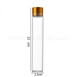 Botellas de vidrio transparente contenedores de abalorios, tubos de almacenamiento de cuentas con tapa de rosca y tapa de aluminio, columna, dorado, 2.2x12 cm, capacidad: 30ml (1.01fl. oz)