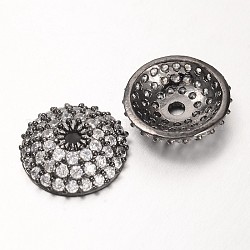 Demi apetalous round / dôme micro cuivres ouvrent zircone cubique caps, gunmetal, 11x3mm, Trou: 1mm