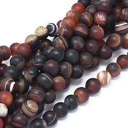 Natural Banded Agate/Striped Agate Beads Strands, Frosted, Dyed & Heated, Round, 10~10.5mm, Hole: 1mm, about 38 pcs/Strand, 14.57 inch(37 cm)