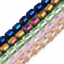 Chapelets de perles en verre électroplaqué, mat, baril, couleur mixte, 9x7mm, Trou: 1mm, Environ 60~62 pcs/chapelet, 21.50~22.13 pouce (54.6~56.2 cm)
