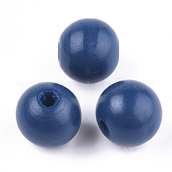 Расписные европейские бусины из натурального дерева, бусины с большим отверстием, круглые, Marine Blue, 16x15 мм, отверстие : 4 мм