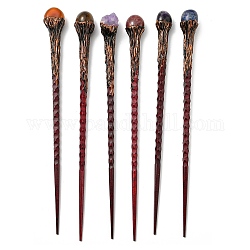 Палочки для волос из сандалового дерева, с натуральным смешанным драгоценным камнем, для женщины, кокосового коричневый, 237~239x15~19 мм