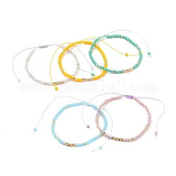 Verstellbare geflochtene Perlenarmbänder aus Nylonfaden, mit facettierten Glasperlen und echten 18 Karat vergoldeten Messingperlen, Rondell, Mischfarbe, Innendurchmesser: 1-3/4~3-5/8 Zoll (4.6~9.3 cm)