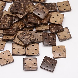 Фурнитуры этнической аксессуары для одежды деревянные 4-луночное кнопки кокосовое швейные, квадратный, кокосового коричневый, 20~21x20x4~5 мм, отверстие : 2 мм