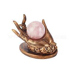 Piedistallo espositore con sfera di cristallo in resina, espositore per anelli, forma della mano di buddha, goldenrod, 105x65x80mm