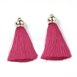 Polyester Tassel Big Pendant Decorations, with CCB Plastic Findings, Deep Pink, 65~75x15.5mm, Hole: 3mm