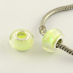Drawbench Resin European Large Hole Beads, with Double Silver Brass Cores, Champagne Yellow, 13.5x9mm, Hole: 4.5mm