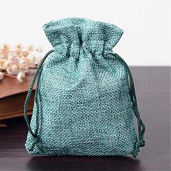Polyester Imitation Burlap Packing Pouches Drawstring Bags, for Christmas, Wedding Party and DIY Craft Packing, Medium Sea Green, 12x9cm