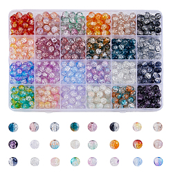 Benecreat 600 Stück 24 Farben transparente Crackle-Glasperlen, Runde, Mischfarbe, 8 mm, Bohrung: 1.5 mm, 25 Stk. je Farbe