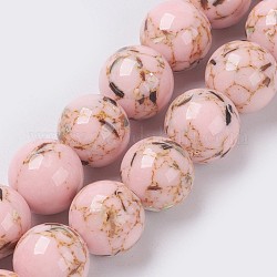 Chapelets de perles de coquillage de mer et turquoise synthétique, ronde, rose brumeuse, 8~9mm, Trou: 1.2mm, Environ 49~50 pcs/chapelet, 15.3~15.7 pouce (39~40 cm)