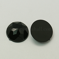 Cabochons à dos plat de strass d'imitation acrylique de Taiwan, facette, demi-rond / dôme, noir, 20x6mm, 200 pcs /sachet 
