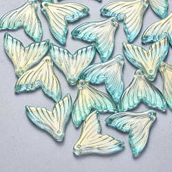Pulvérisation peint pendentifs en verre transparent, avec de la poudre de paillettes, forme en queue de poisson, turquoise, 19x19.5x3.5mm, Trou: 1.2mm
