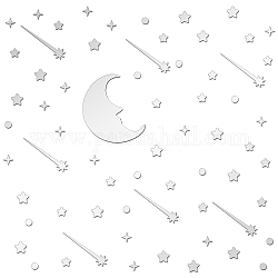 カスタムアクリルウォールステッカー  家の居間の寝室の装飾のため  月と星の模様の正方形  銀  300x300mm  3個/セット