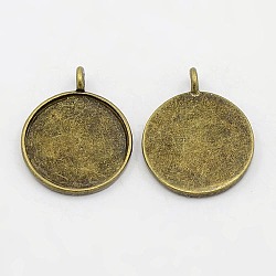 Brass Pendant Cabochon Settings, DIY Findings for Jewelry Making, Round, Antique Bronze, Tray: 19mm, 25x19x2mm, Hole: 3mm