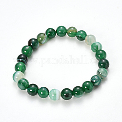 Bracelets extensibles avec perles en agate rayée naturelle/agate bandée, teinte, ronde, vert de mer, 2-1/8 pouce (55 mm)