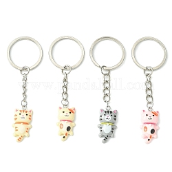 Porte-clés pendentifs en résine chat, avec porte-clés fendus, couleur mixte, 8.5 cm, 4 pièces / kit