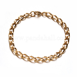 304 Stainless Steel Twisted Chain Bracelets, with Lobster Claw Clasps, Faceted, Golden, 8-1/8 inch(205mm), 6mm