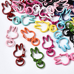 Spray Painted Eco-Friendly Alloy Swivel Snap Hooks Clasps, Cadmium Free & Nickel Free & Lead Free, Rabbit, Mixed Color, 36x18x6.5mm, Hole: 5x9mm