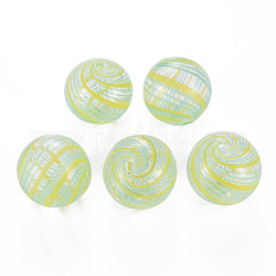 Cuentas de globo de vidrio soplado hechas a mano transparentes, patrón de la raya, redondo, amarillo, 20~21mm, agujero: 1.5~2 mm