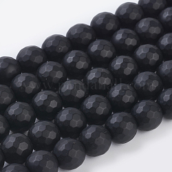 Synthetic Black Stone Beads Strands, Dyed, Faceted, Frosted, Round, Black, 10mm