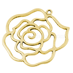 Сплавочные подвески тибетского стиля, роза, античное золото , без свинца и без кадмия, 43x39x2 мм, отверстие : 2 мм